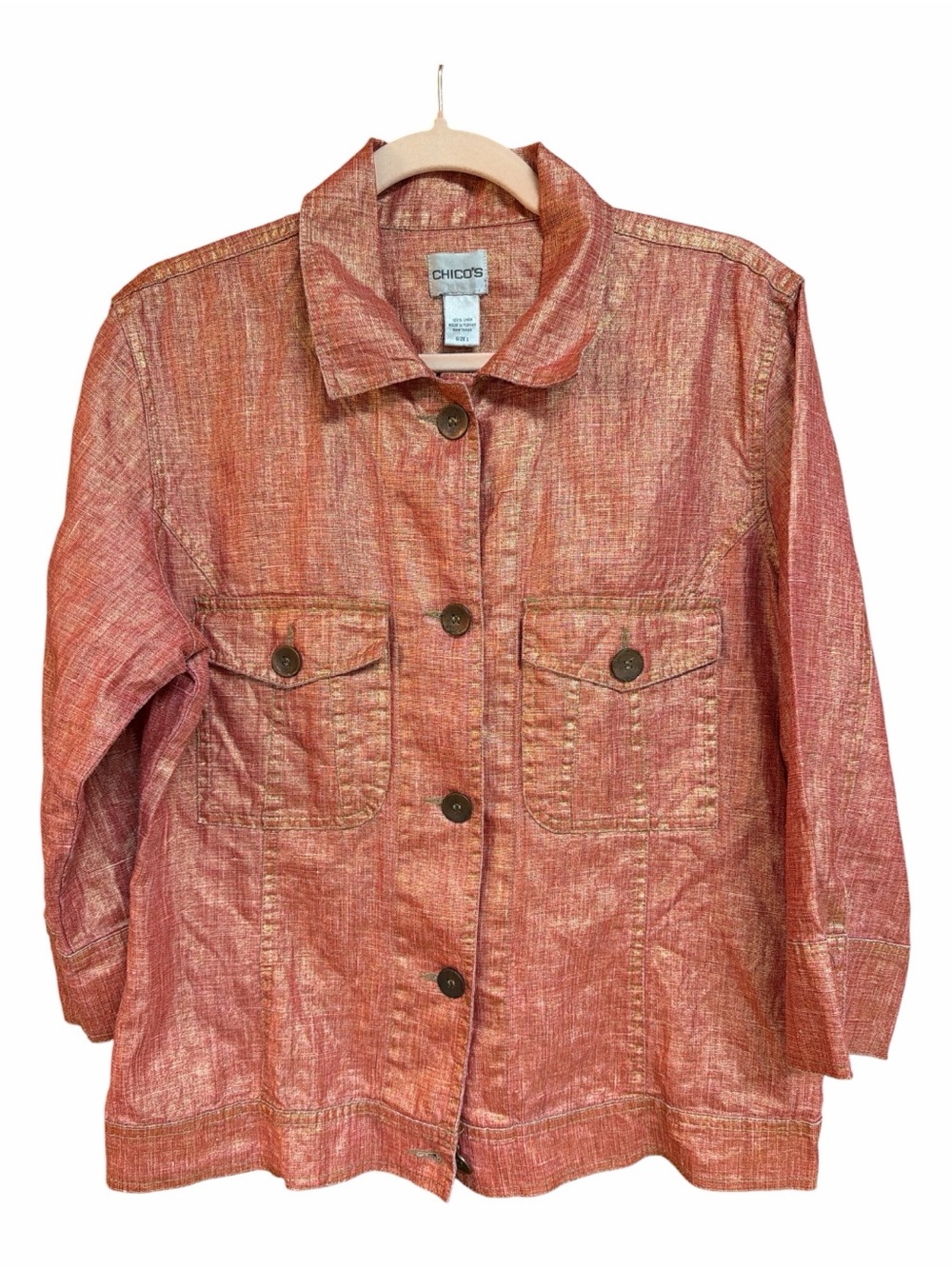 Chico's Womens Linen Metallic Rust Jacket Size 1 (8-10)